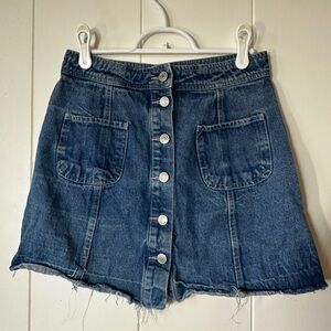 Know One Cares Button Front Denim Mini Skirt - Raw Hem / Size S (Fits XS)